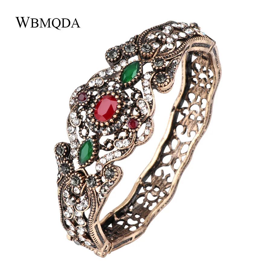 

Vintage Indian Bangles Antique Gold Crystal Big Bracelets For Women Bohemian Wedding Accessories Turkish Jewelery