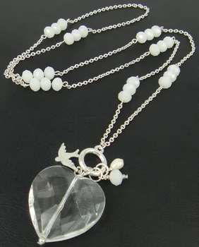 

New arrival big crystal heart charm & bird pendant with glass beads women gift necklace