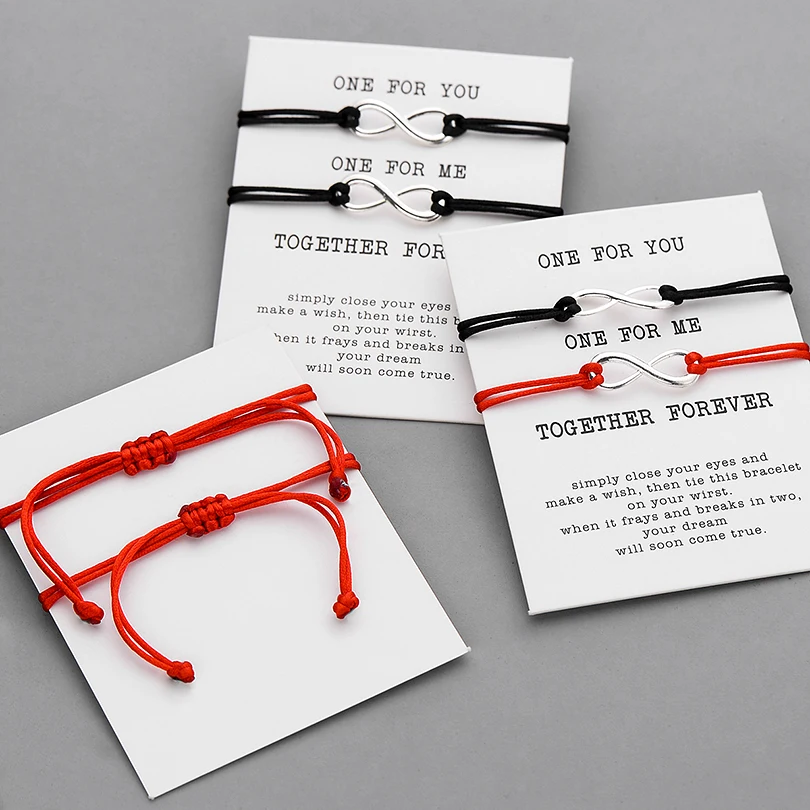 Love Infinity Bracelet bracelet jewelry 2pcs/set Together Forever For Lovers Red String Couple Bracelets Women Men's Wish Jewelry Gift Pipitree