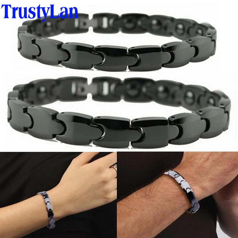 TrustyLan модные пары ювелирных изделий Блестящий черный керамический браслет для мужчин и женщин здоровья магнитная Голограмма браслеты баланс полосы