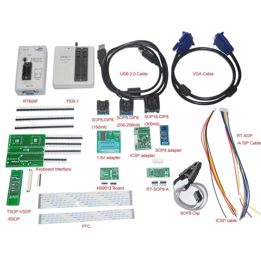 

RT809F USB Programmer All Adapters SOP8 IC Clip Motherboard LCD Reader + PEB-1 Expansion board