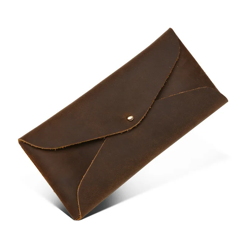New Real Skin Crazy Horse Genuine Leather Wallet Pocket Phone Purse Fashion Long Slim Envelope Organizer Bag Brown Handmade 2019 | Багаж и