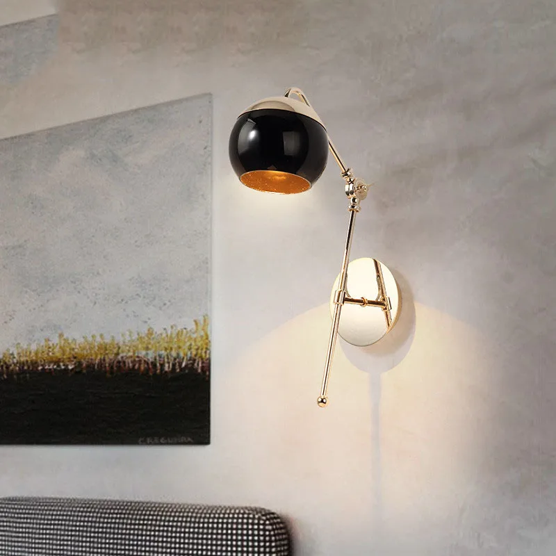 

Nordic Art Black Glass Ball Dining Room Wall Lamp Gold Metal Body Balcony Lights Cafe Wall Sconce Lighting