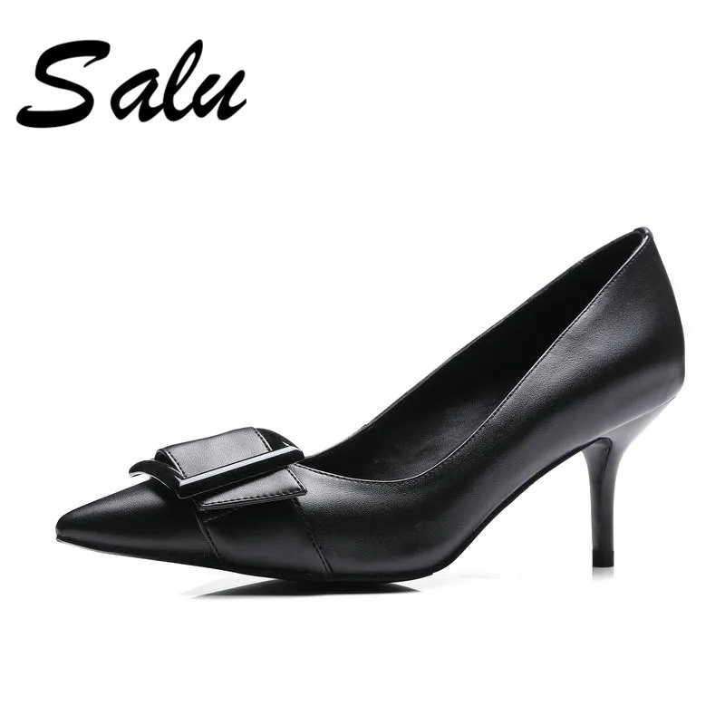 

Salu Fashion Women Mary Jane Genuine Leather Pumps High Heels Pointed Toe Party Wedding Shoes Woman Spring Autumn Office Pump