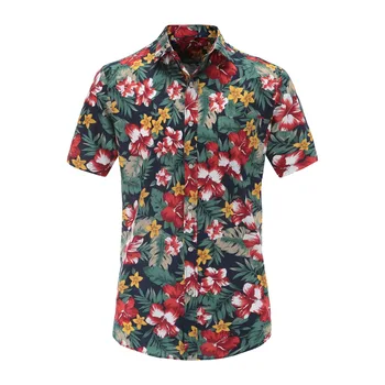 

Handsome Summer Hawaiian Short Sleeve Shirt Men Cotton Flamingos Floral Printed Casual Dress Shirts Men Clothes Fashion 3XL Male