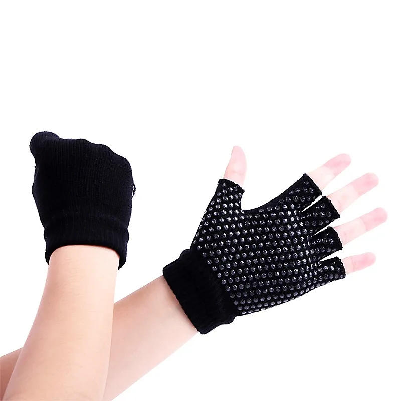 1 пара Женские перчатки для пилатеса, занятий йогой, занятий фитнесом, хлопковые перчатки без пальцев, Нескользящие дышащие перчатки спортивные - Цвет: Черный