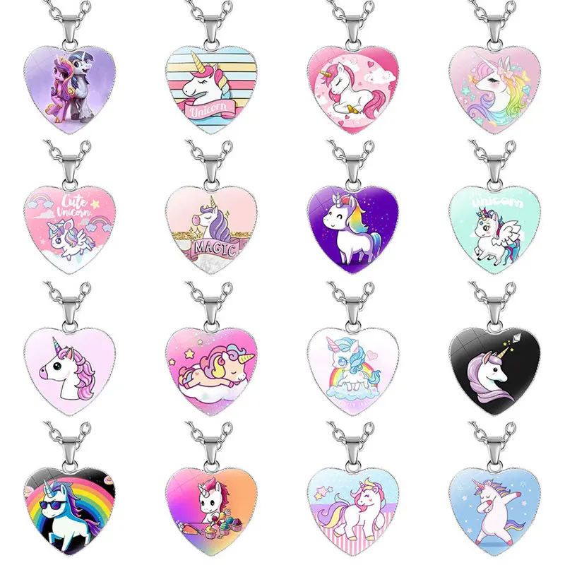 

2019 Unicorn Girls Necklace Heart Shaped Horse Pendant Red Enamel Jewelry Gifts