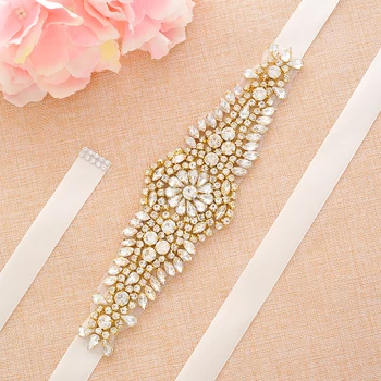 

Gold Rhinestone Flower Bride Wedding Belt Crystal Wedding Belt Bridal Belt For Bridal Bridesmaid Dresses A137G