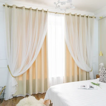 

Chicity classic Blackout Curtains For Living room white Lace Double layer elegant Yellow curtain for women bedroom Decor