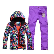 GSOU Снежный женский лыжный костюм уличная утолщенная теплая водонепроницаемая ветрозащитная двойная лыжная куртка+ лыжные брюки