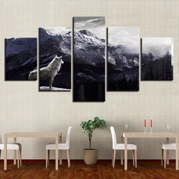

Canvas HD Prints Pictures Living Room Wall Art Framework 5 Pieces Animal Wolf Paintings Modular Snow Mountains Poster Home Decor