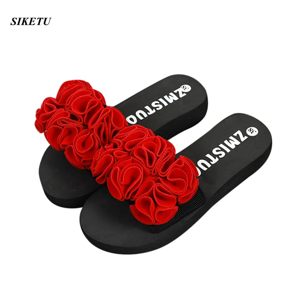 Summer Woman Shoes Women Flower Summer Sandals Slipper Indoor Outdoor Flip-flops Beach Shoes Ladies Platform Slipper New L*5 - Цвет: Red