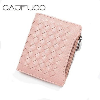 

CAJIFUCO Short Wallet Hasp Weave Card Wallet Credit Card Holder Wallet Key Case Zipper Coin Purse Portefeuille Homme Portemonnee