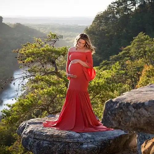 red long dress for pregnant lady