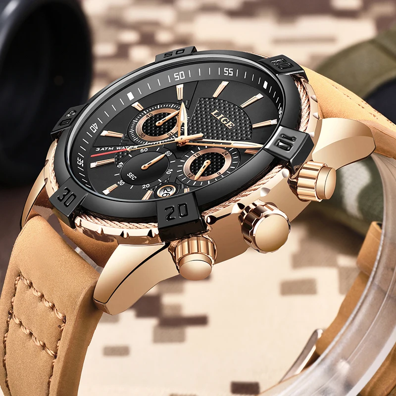 

Montre Homme 2018 Luxe De Marque LIGE New Military Sport Watch Leather Antifreeze Watch Waterproof Quartz Relogio Masculino+Box