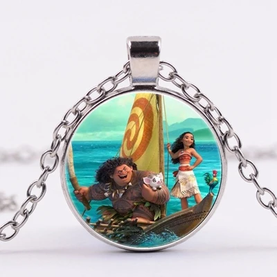 Ожерелье SONGDA Moana с изображением океана, маленький волшебник, милое изображение Моаны для маленькой девочки, стеклянный кабошон, массивное ожерелье с подвеской - Окраска металла: Style 9