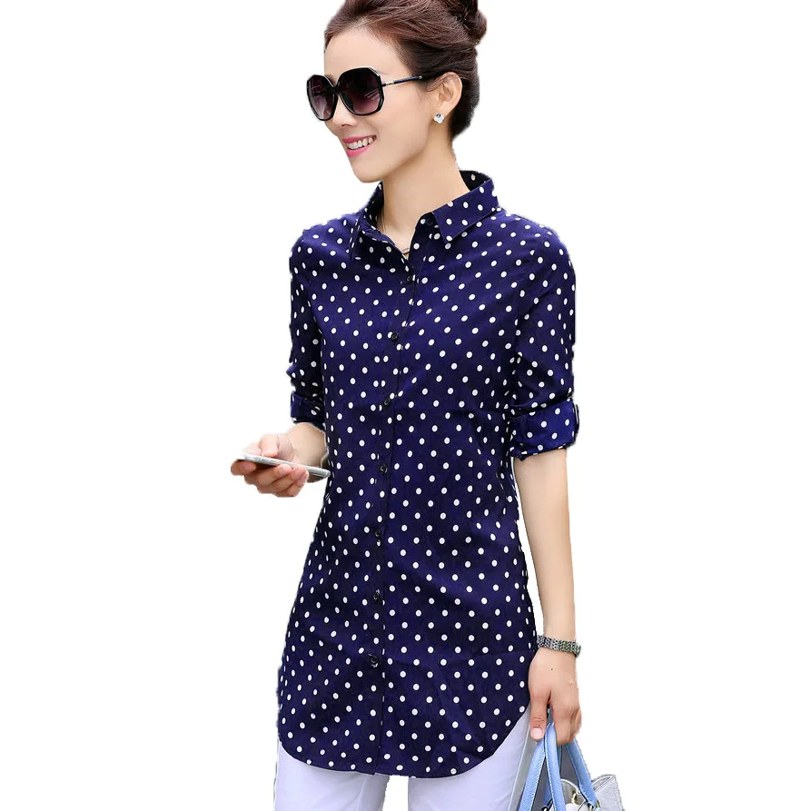 

Chiffon Blouses 2019 New Women Tops Dots Long Blouse Vintage Shirt Casual Tunics Kimonos Camisas Shirts Plus size M~4XXXXL Top