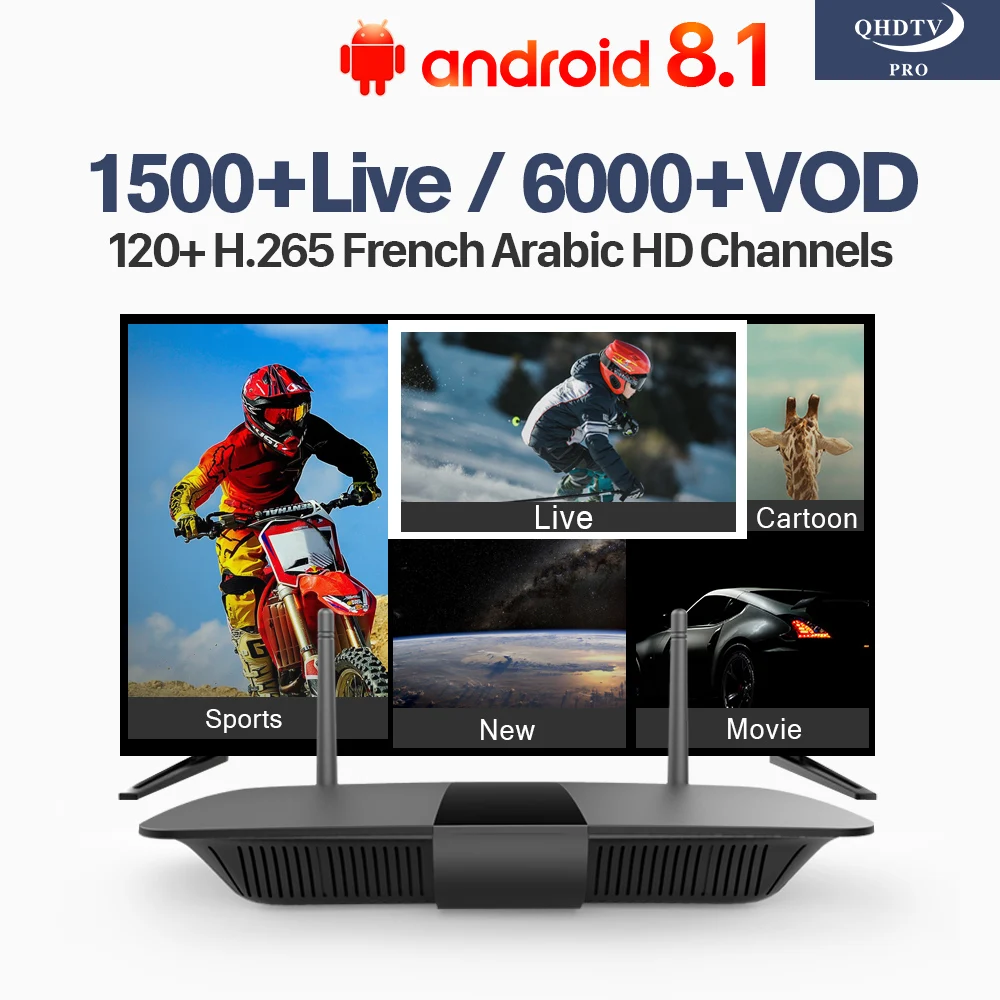 

WiFi Code IPTV French Arabic Subscription Receiver Q1504 RK3229 4K H.265 Set Top Box Tunisa Algeria Italy India 1 Year IPTV