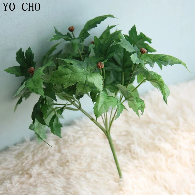 

YO CHO 2pcs Artificial Plants Real Touch 7 Heads Silver Maple Leaf Fake Leaf For Home Garden Balcony DIY Decoration Fake Plants
