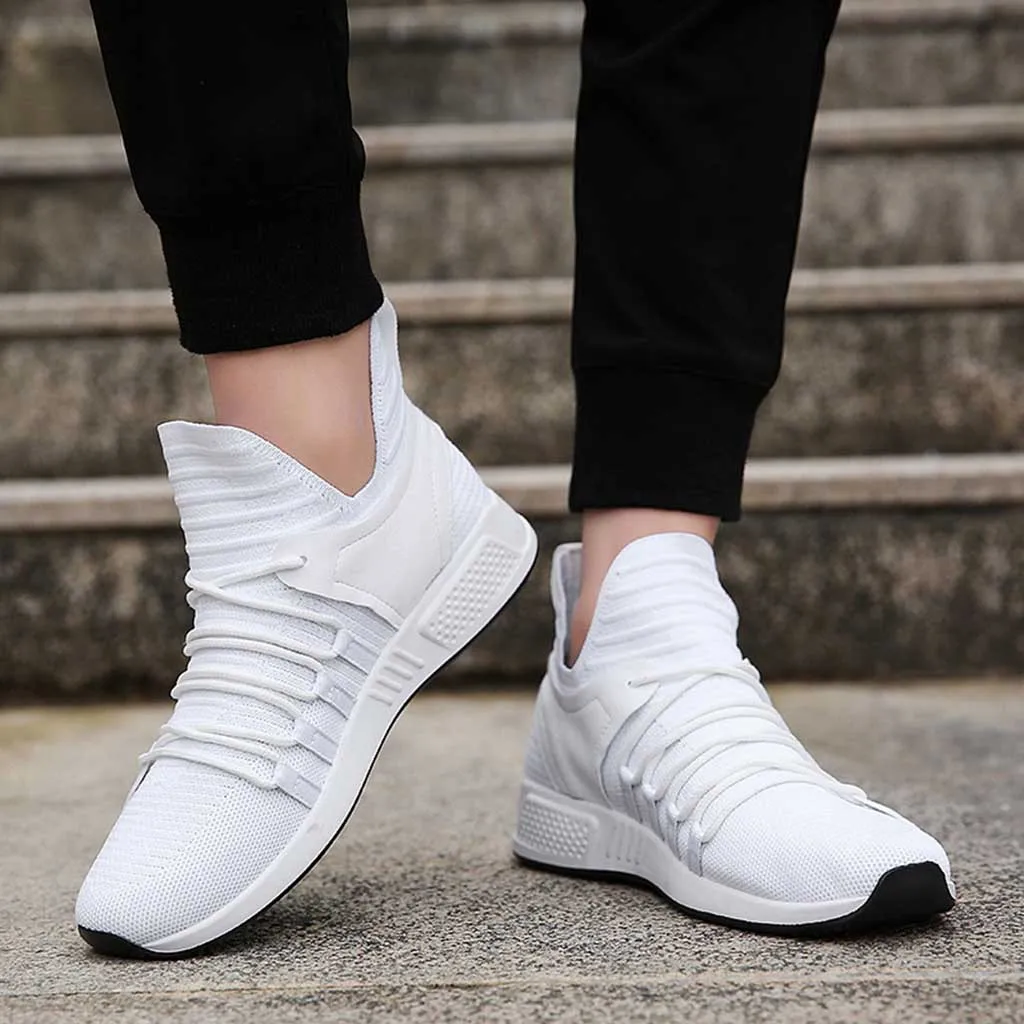 high top sneakers man white sport Lace Up Mesh Sports Loafers Casual Sneakers Solid Flat Shoes #XTN