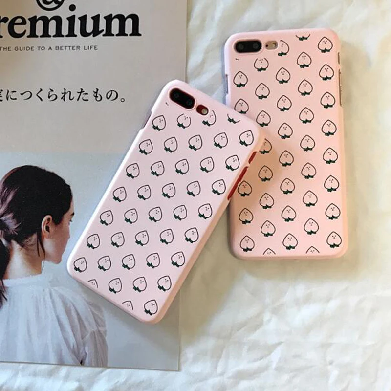

Cover For iphone 7 Lovely Pink Little Peach PC Hard Plastic Case For iphone 6 S 6S 6Plus 7 7Plus 8Plus 8 Plus X Phone Case