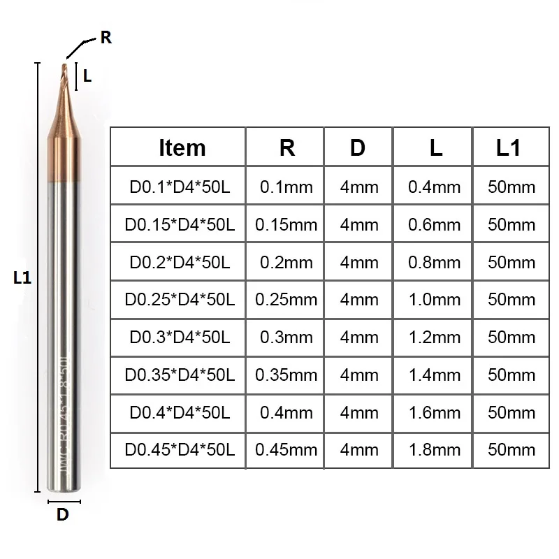 XCAN 1 шт. R0.1-R0.45 2 Флейта карбида вольфрама Концевая фреза 4 мм хвостовик TICN покрытием микро шаровой нос Концевая фреза ЧПУ фреза