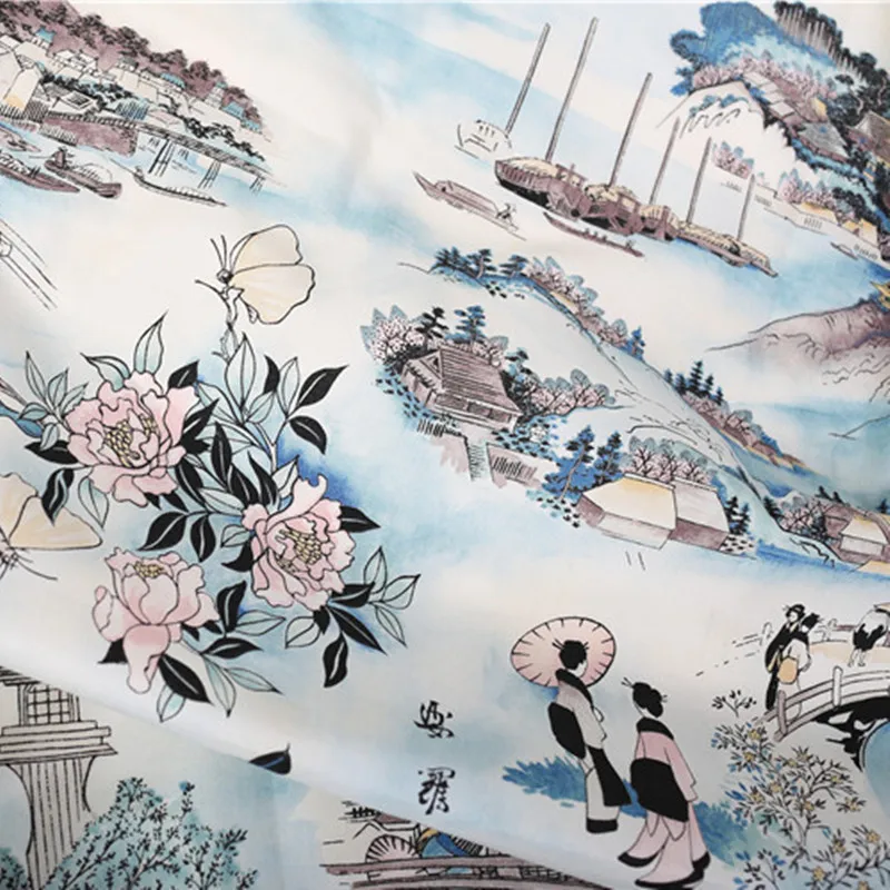 

BZ17 100*140cm The New The Japanese Custom Style Printed Elastic Cotton Fabric For Kimono Twill Patchwork DIY Fabric