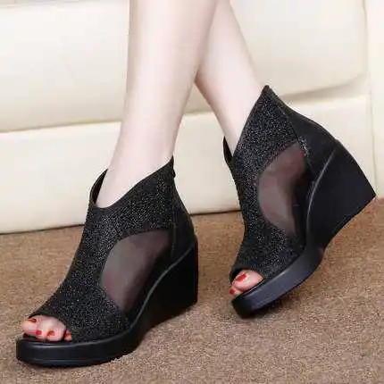 

Real Image Women's Sandals Wedges 2016 Bow Hot Sale Cheap White Red Black Evening Sandals Sandales Femmes S3392
