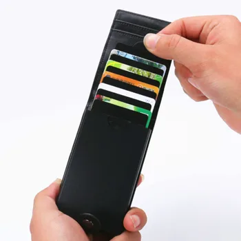 

YAMBUTO Men Credit Card Wallet Aluminum Card Organizer Wallet RFID Buckle Business ID Card Holder Crazy Horse Leather