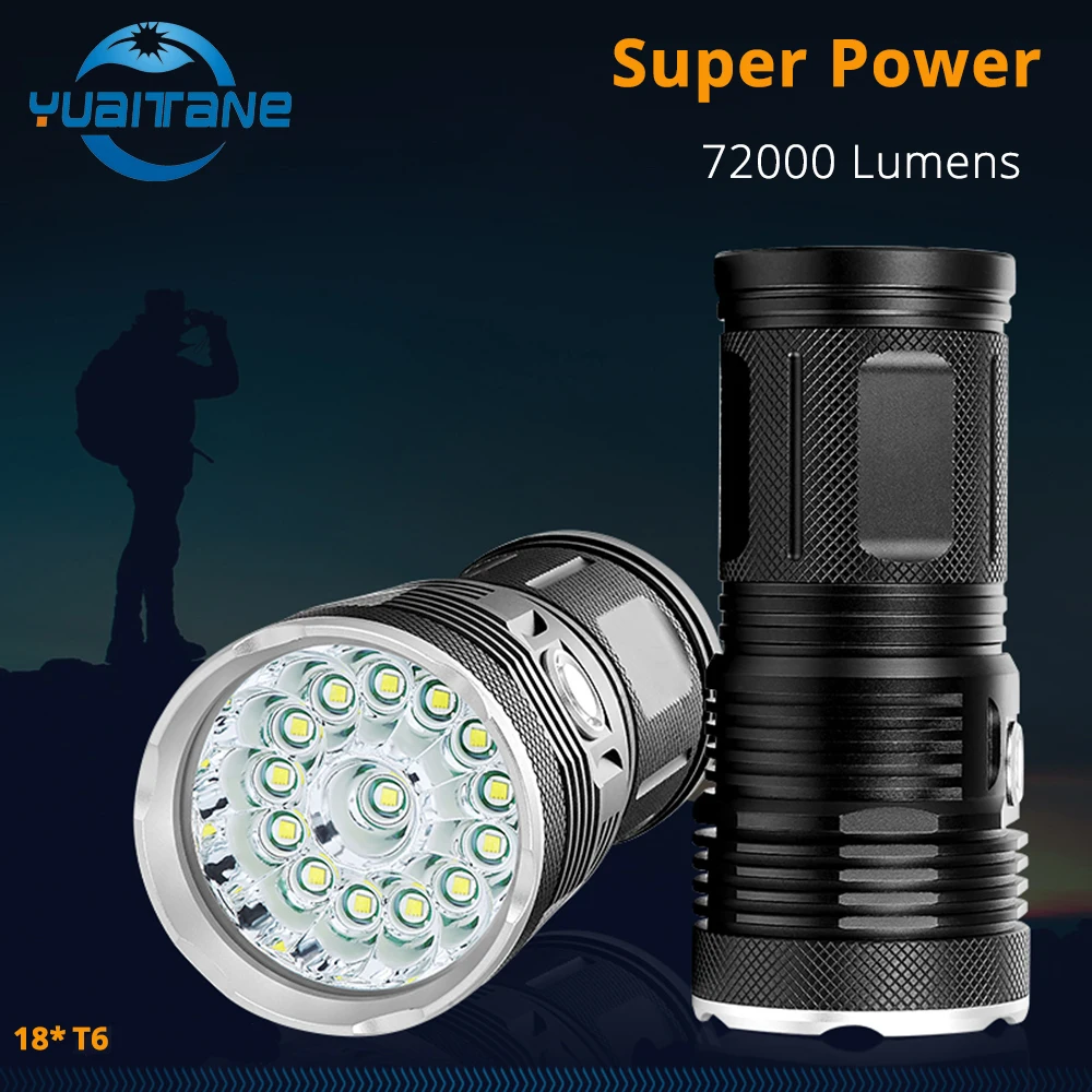 

72000Lums High Powerful LED Flashlight 18 *T6 LED torch Flash light waterproof Searchlight Lamp with 4*18650 Battery+charge
