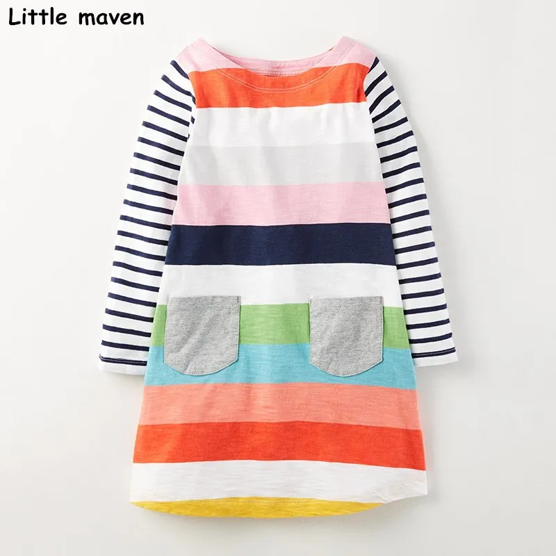 

Little maven kids dresses for girls 2017 autumn new baby girls clothes Cotton colorful stripped pocket dress S0245