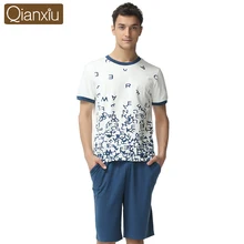 Летняя Домашняя одежда, мужские повседневные пижамные комплекты, Мужской Хлопковый пижамный комплект, Мужская футболка с коротким рукавом и круглым вырезом и шорты
