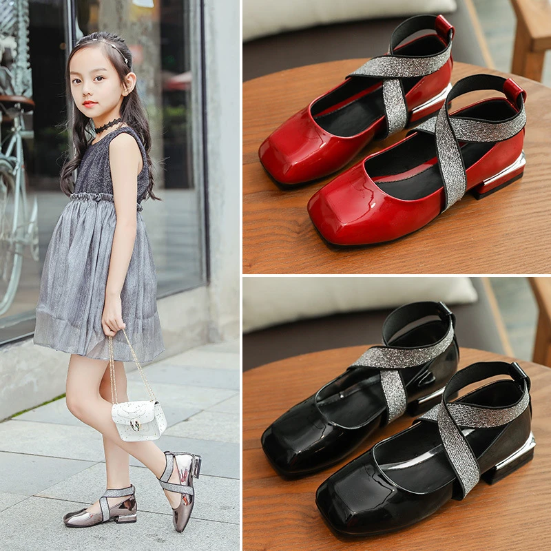 Sandalias de boda Mary Jane niños y niñas, zapatos de bailarina de baile de fiesta, damas de honor de cristal, tacones bajos, zapatos de vestir de princesa|Zapatos de cuero| - AliExpress