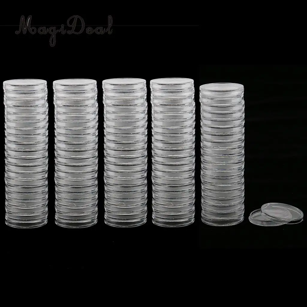 200pcs 30/38mm Plastic Clear Round Coin Case Capsule Storage Holder Containers