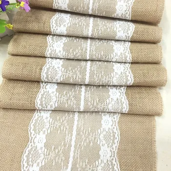 

Vintage Burlap Jute Linen Table Runner Lace Cloth Dinning Room Table Gadget Home Decor Accessory HFing