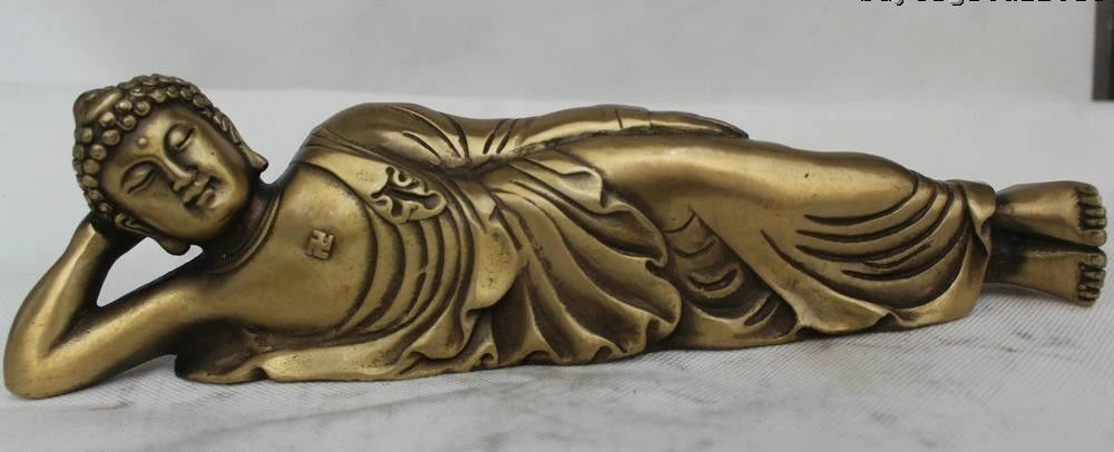 

11" Tibet Buddhism Bronze Sleep Shakyamuni Amitabha Buddha Statue Sculpture
