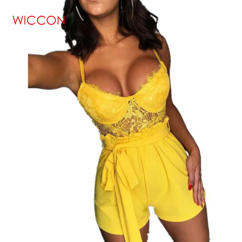 المرأة الدانتيل سترة حبال Playsuits السراويل السيدات الصيف مثير عالية الخصر الجوف خارج داخلية الشاطئ السببية السروال القصير