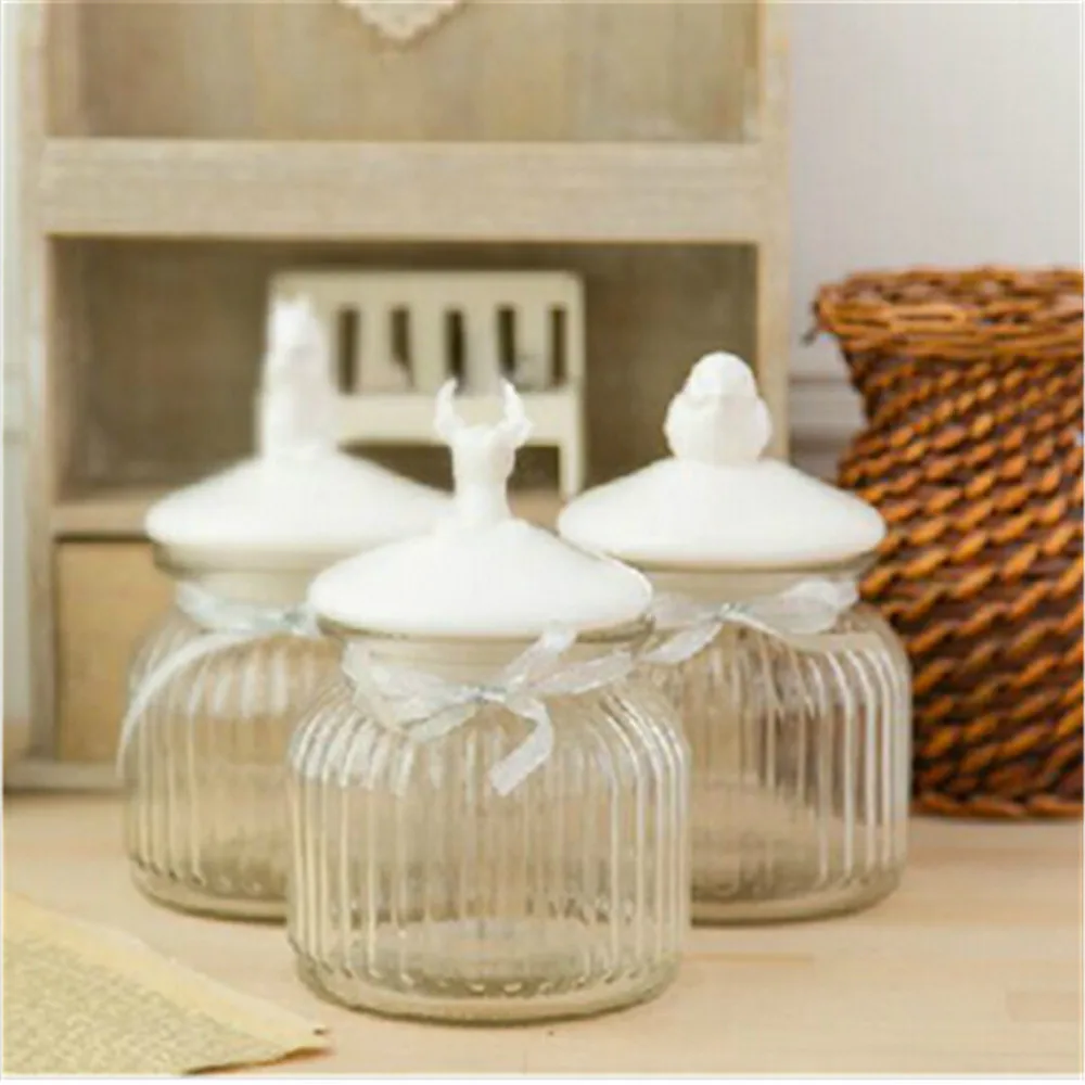 glass jar with bird on top,bird pattern jarsin Candle Holders from