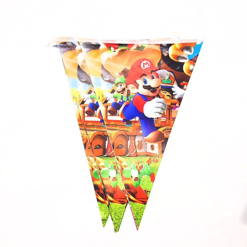 

10pcs/pack Mario theme party banners Super Mario theme birthday party decorations Mario Bros theme disposable party tableware