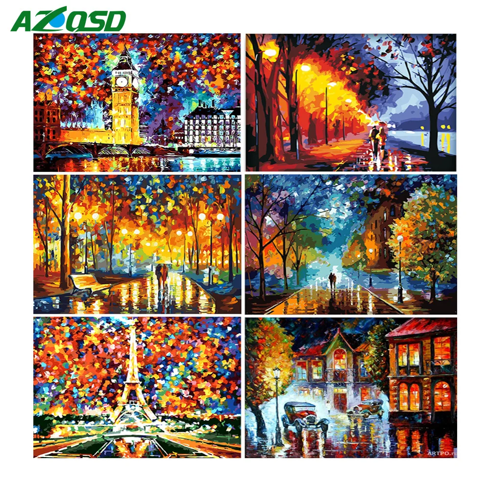

AZQSD Scenery Oil Paint by Numbers Canvas Painting Poster Colorful Posters and Prints Unfinished Craft Home Decoration DIY Hobby