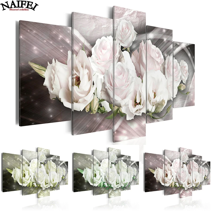 

5Pcs/Set Diamond Painting Rose Flowers 5D Diy Diamond Embroidery Home Decoration Needlework Pictures Full Square Dirll