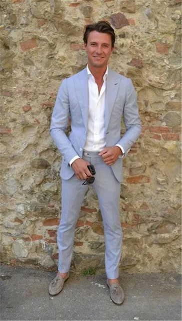 2019 Latest Coat Pant Designs Light Blue Mens Wedding Suit Custom