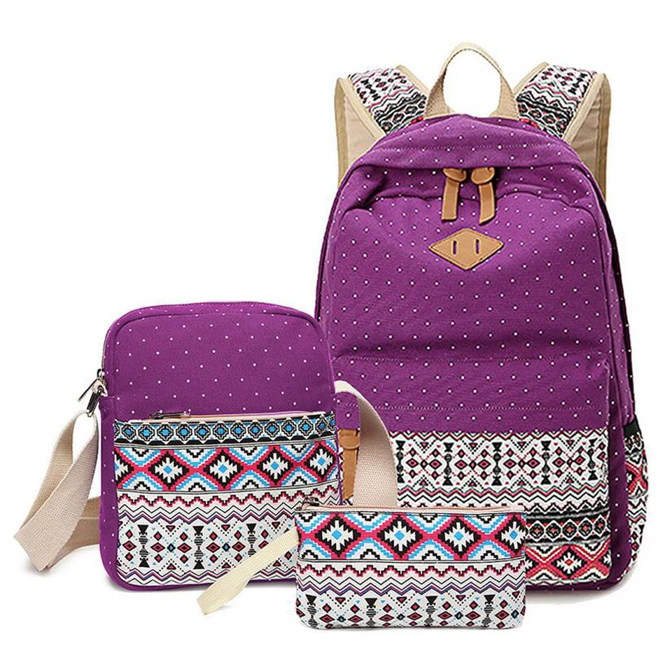 3pcs polka dot girls school backpack crossbody bags for women travel