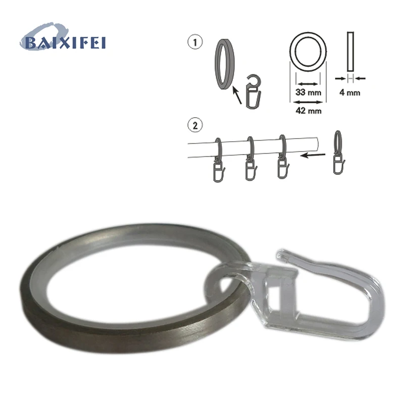 50 Pcs D42mm Rings With Sliding Insert And Folding Hook Curtain