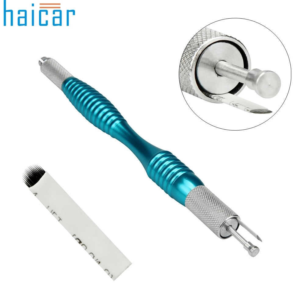 1pc Blue U Shape Microblading Eyebrow Tattoo Permanent Makeup Manual Blade 18 Needles Pen J170117