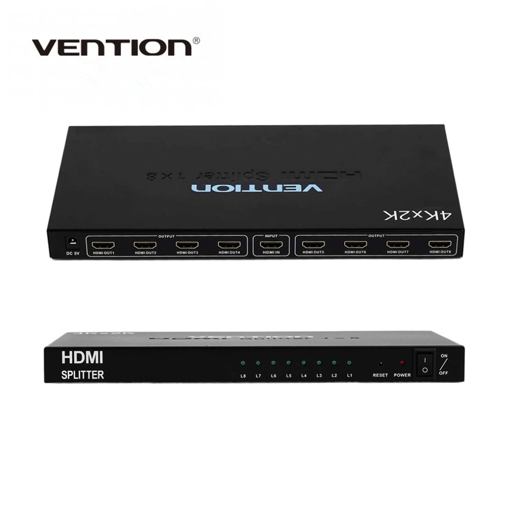 Vention Ultra HD 4K x 2K 3D 1080p HD HDMI Splitter 8 Ports Hub Box Auto Switch 1 In 8 Out Switcher with Power Adapter 1 in 2 out ports hdmi 1 03b splitter