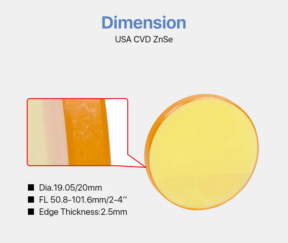 Cloudray II-VI ZnSe Focus Lens DIa. 19,05 мм 20 мм FL 50,8-101,6 мм 2-" для CO2 лазерной гравировки, резки