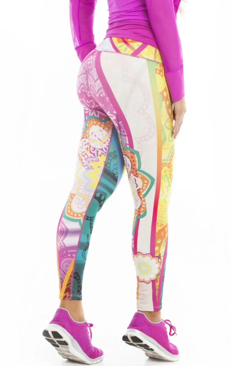 petrol blue yellow lotus flower print hot yoga pant sport running legging (3)