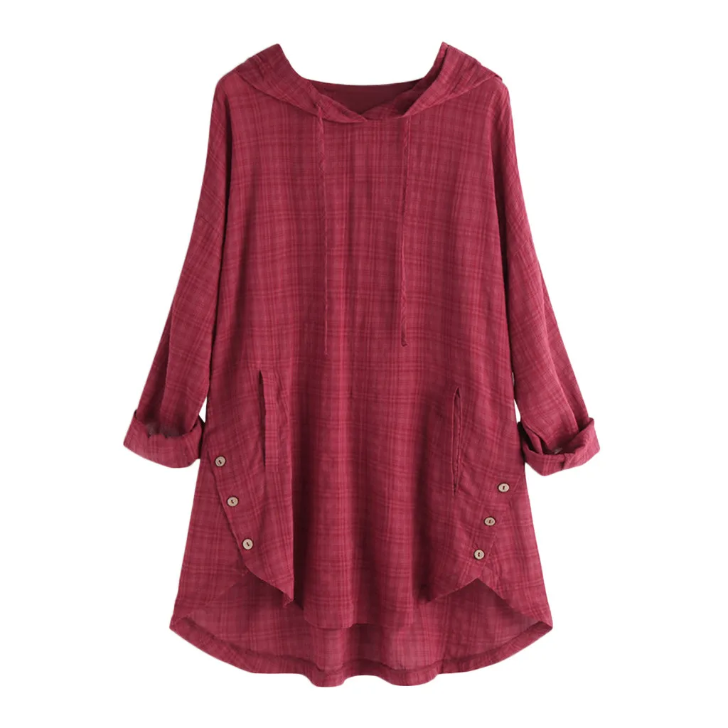 

JAYCOSIN Women's linen asymmetry 2019 Celmia autumn long-sleeved buttons casual Vestido retro loose large size