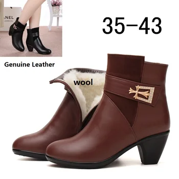 

Size 25-62 Autumn Winter New Women Genuine Leather boots, Warm Wool Lining high-heeled Ankle Boots,Women Snow boots,